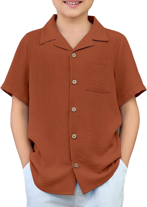 Arshiner Boys Short Sleeve Button Down Shirt 4-12 Years