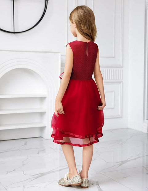 Arshiner Girls Dress Formal Party Fluffy Tulle Sleeveless Belted Dresses 3-11Y