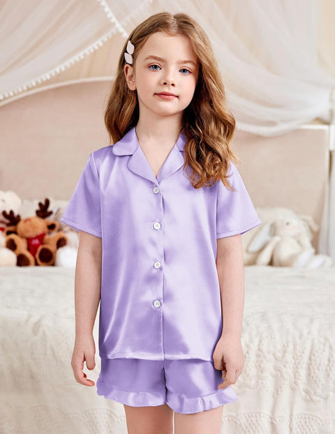 Arshiner Girls Pajamas Silk Satin Pajama Set
