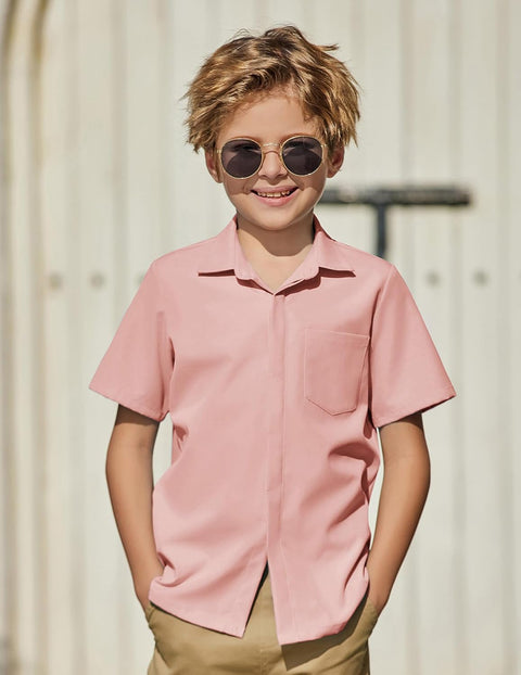 Arshiner Boys Short Sleeve Dress Shirts Solid Button Down Shirts