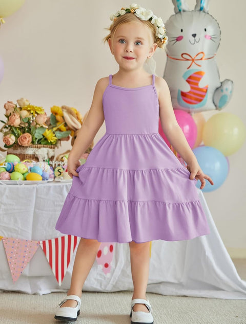 [3-10Y]Arshiner Toddler Girl's Sundress Boho Strap Tiered Swing Cami Dresses