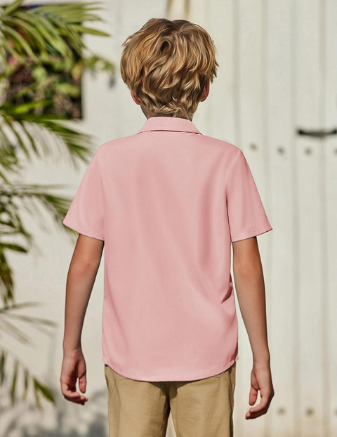 Arshiner Boys Short Sleeve Dress Shirts Solid Button Down Shirts