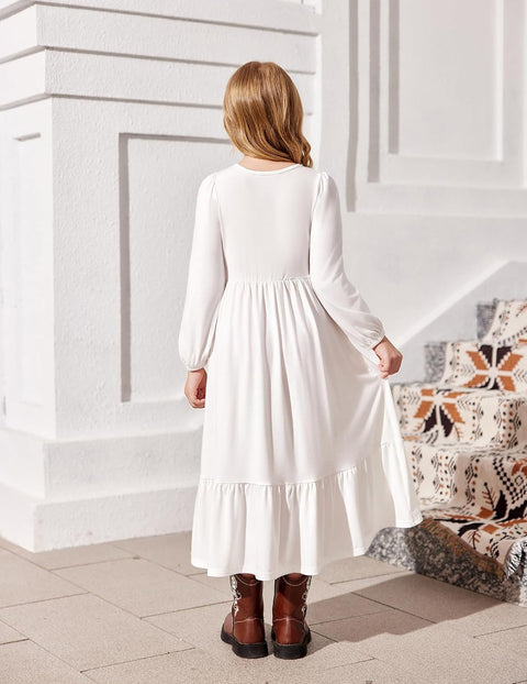 Arshiner Girls Maxi Dresses Lantern Long Sleeve Holiday Dress