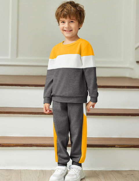 Arshiner Boys 2 Piece Outfit Color Block Sweatshirt & Sweatpants