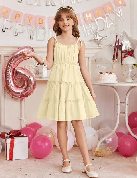 Arshiner Girls' Boho Spaghetti Strap Ruffled Tiered Dresses