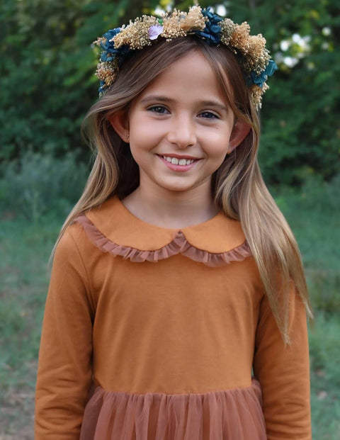 Arshiner Tutu Dress Girls Long Sleeve Peter Pan Collar Party Dresses