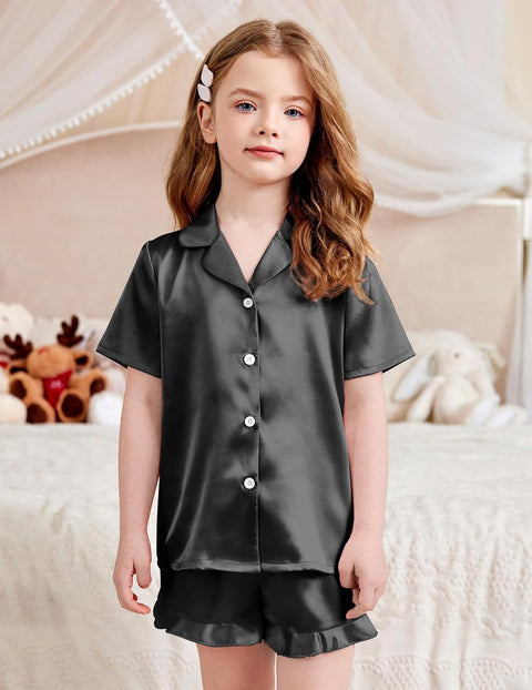 Arshiner Girls Pajamas Silk Satin Pajama Set
