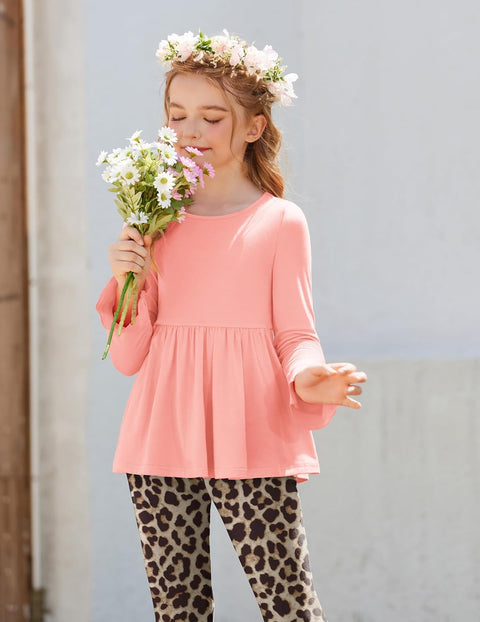 Arshiner Girls 2 Piece Set Floral Ruffle Hem Bell Sleeve Top and Leggings