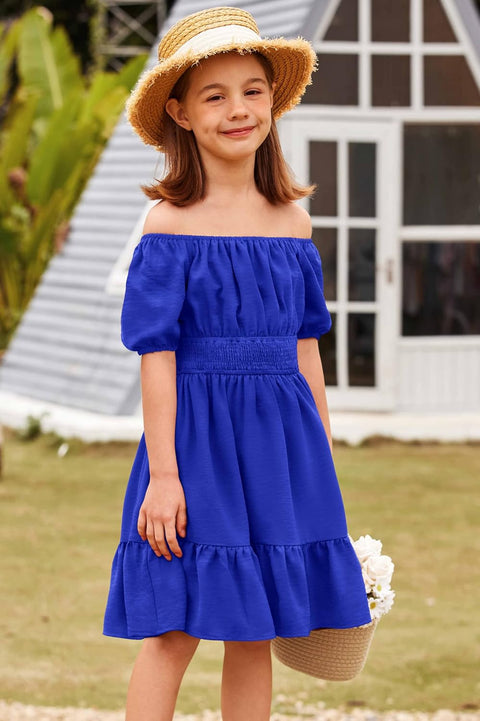 Arshiner Girls Tie Back Short Sleeve Ruffle Hem Off Shoulder Dresses