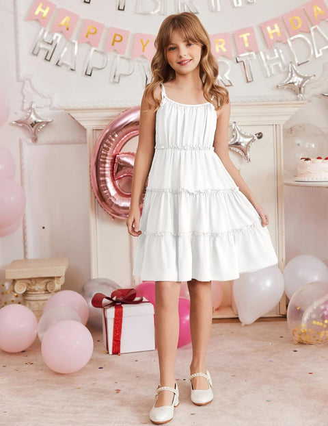 Arshiner Girls' Boho Spaghetti Strap Ruffled Tiered Dresses