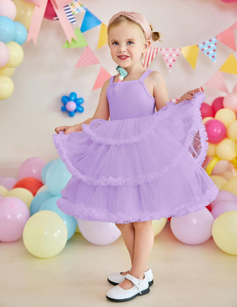 Arshiner Toddler Girls Tulle Dress Tiered Ruffle Fluffy Tutu Dresses 2-8 Years