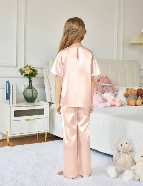Arshiner Girls' Pajama Sets Satin Soft Silk Pjs Lounge Set Sleepwear