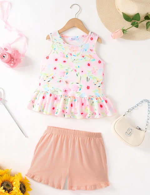Arshiner Toddler Girls Outfit Ruffle Top and Elastic Shorts Set 2-8 Years