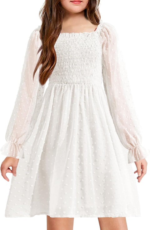 Arshiner Girl Tulle Dress Winter Long Sleeve Teen Girls Party Dresses