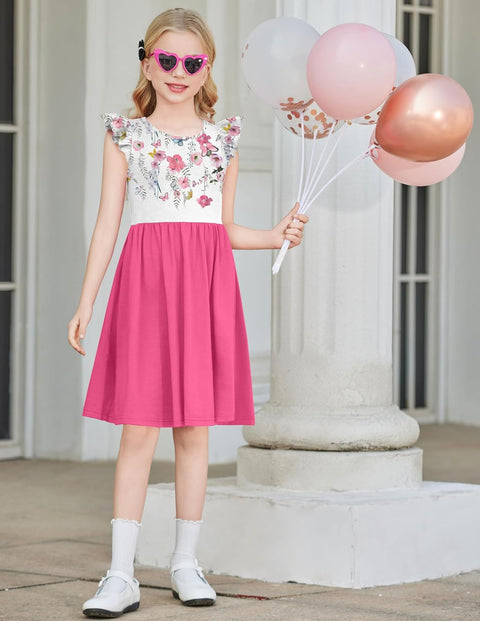 Arshiner Toddler Dress Girls Summer Ruffle Sleeve Backless Dresses Casual Sundress with Pockets 2-8Y