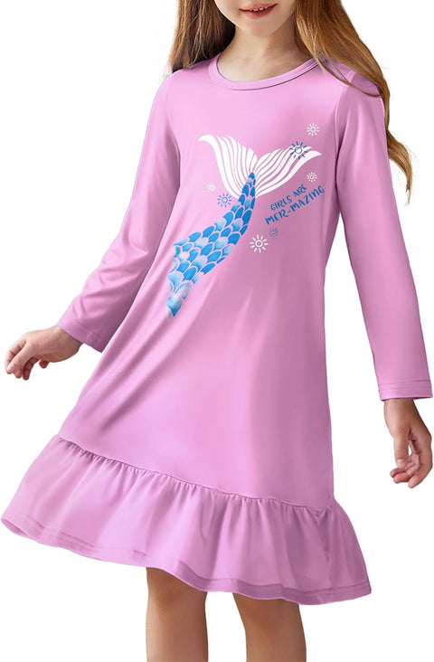 Arshiner Girls' Sleepwear Long Sleeve Cute Nightie Pajama Dress