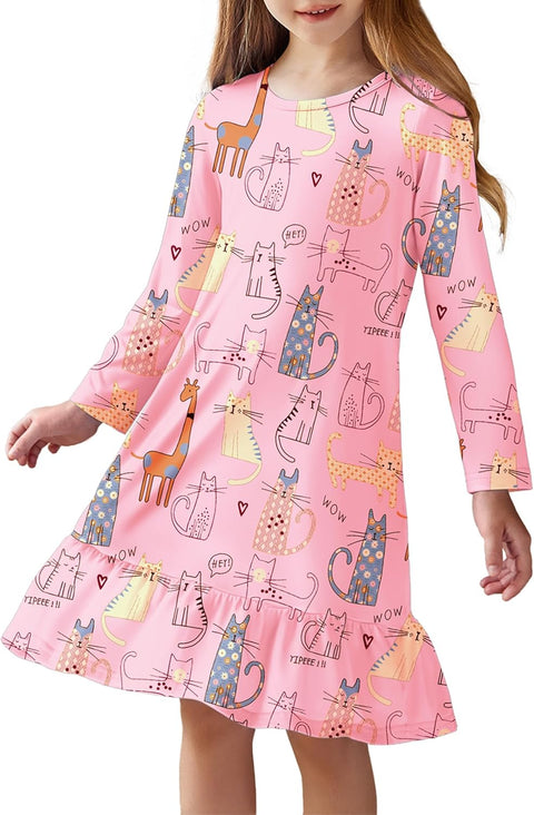Arshiner Girls' Sleepwear Long Sleeve Cute Nightie Pajama Dress