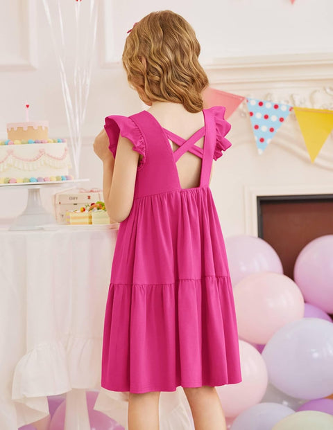 【2-8Y】Arshiner Toddler Dress Girls Backless Tiered Dresses with Pockets