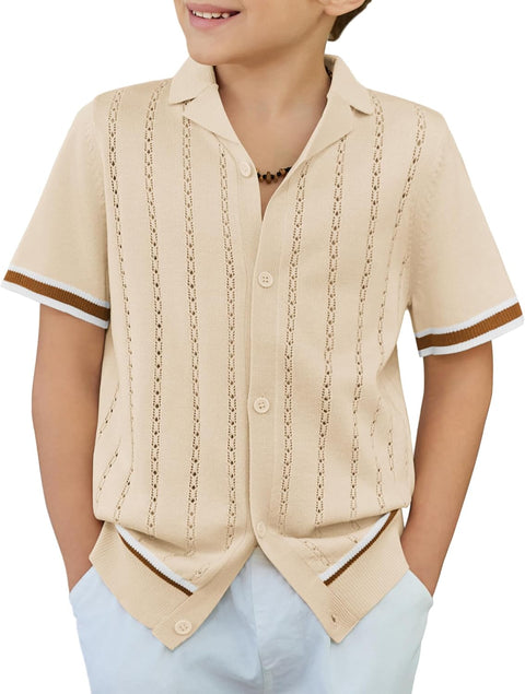 Arshiner Boys Knit Shirts Short Sleeve Button Down Shirt