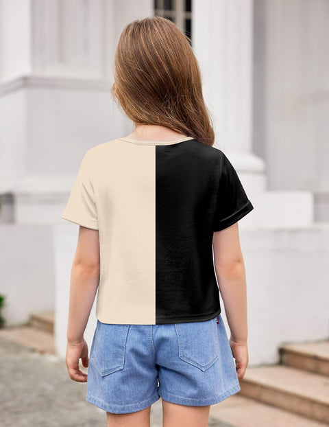 Arshiner Girls Crop Tops Short Sleeve Tie Dye Summer T Shirt Crewneck Rolled Cuffs Fashion Shirts Tee