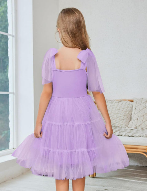 Arshiner Girls Dresses Sleeveless Bow-Tie Straps Tulle Dress