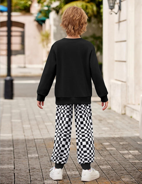 Arshiner Boys Long Sleeve Print Sweatshirt and Pant 2 Piece Set