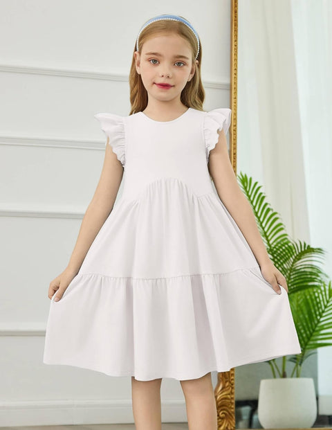 【2-8Y】Arshiner Toddler Dress Girls Backless Tiered Dresses with Pockets