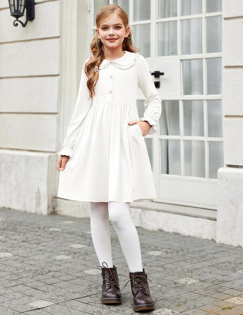Arshiner Girls Long Sleeve Dress Ruffle Cotton Dresses