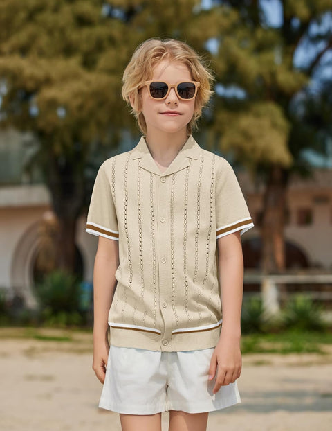 Arshiner Boys Knit Shirts Short Sleeve Button Down Shirt