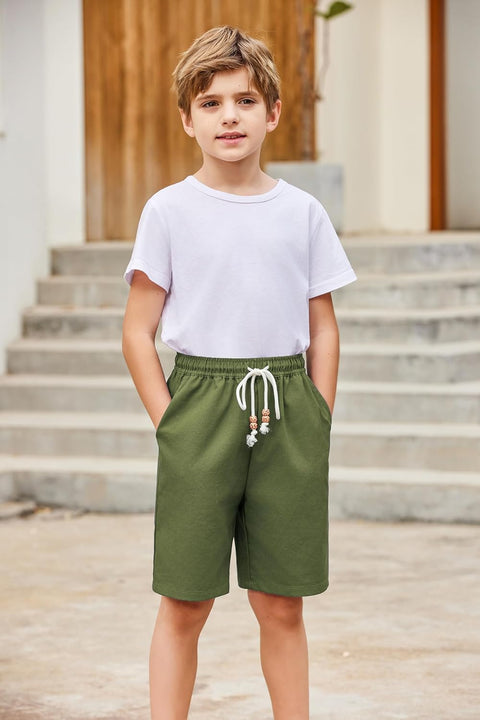 Arshiner Boys Cotton Linen Shorts Summer Beach Shorts Elastic Waist Drawstring Shorts with Pockets Size 6-18