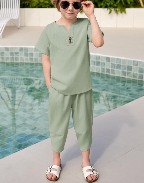 Arshiner Boy's 2 Pieces Clothes Set Henley Shirt and Harem Capri Pants