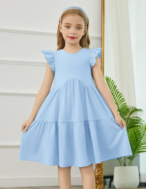 【2-8Y】Arshiner Toddler Dress Girls Backless Tiered Dresses with Pockets
