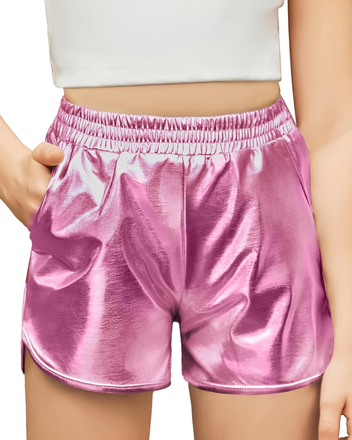 Chill Factor High Waist Metallic Shorts Hot Pink Size (4-6