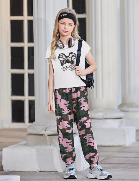 【6-14Y】Arshiner Girls 2 Piece Sets Drop Shoulder Top Sweatpants Jogger