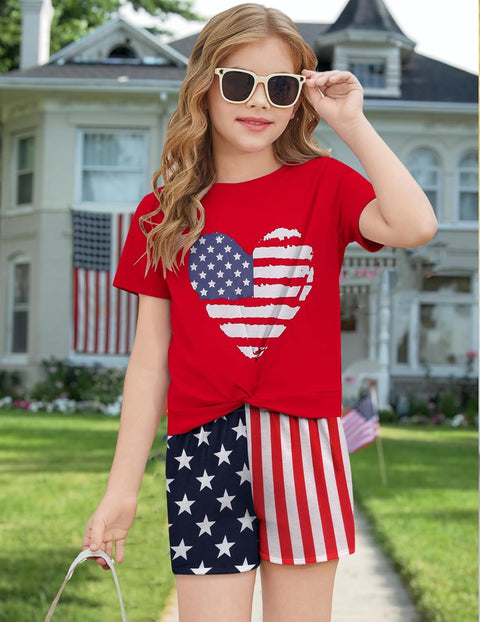 Arshiner Girls Clothing Sets Twist Front Top and Shorts 2 Piece Outfits Activewear Tracksuit 5-14 Year