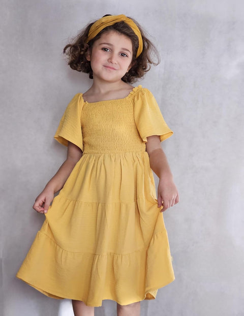 Arshiner Girls Dress Boho Smocked Swing Flowy Ruffle Midi Dresses
