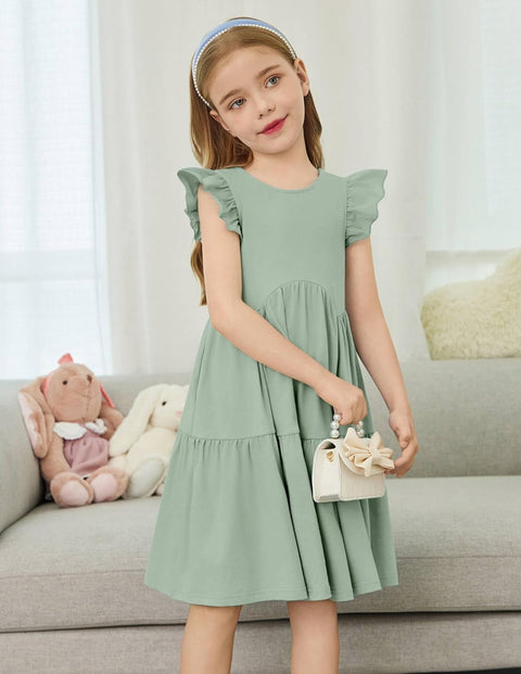 【2-8Y】Arshiner Toddler Dress Girls Backless Tiered Dresses with Pockets