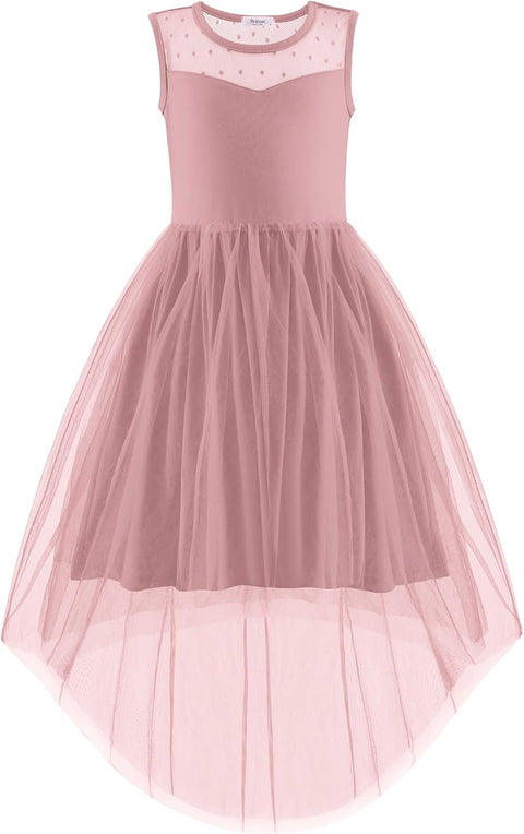 Arshiner Girls Dresses Formal Party Tulle Contrast Mesh Dress with Belt