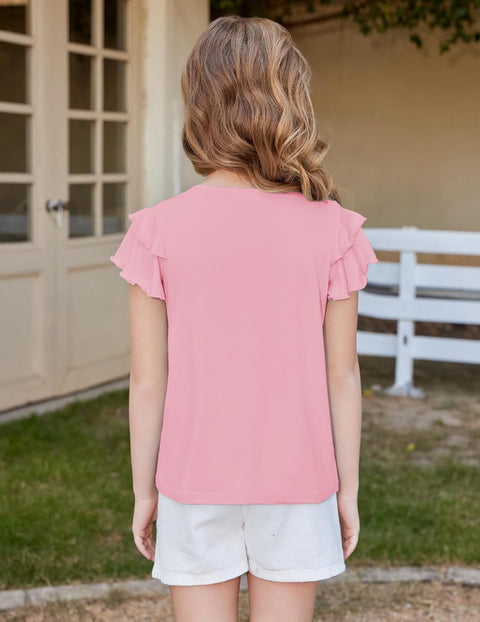 Arshiner Girls T Shirts Ruffle Short Sleeve Pleated Casual Tops