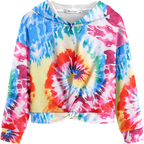 Arshiner Girls Hoodie Twist Front Tie Dye Hooded Sweatshirt