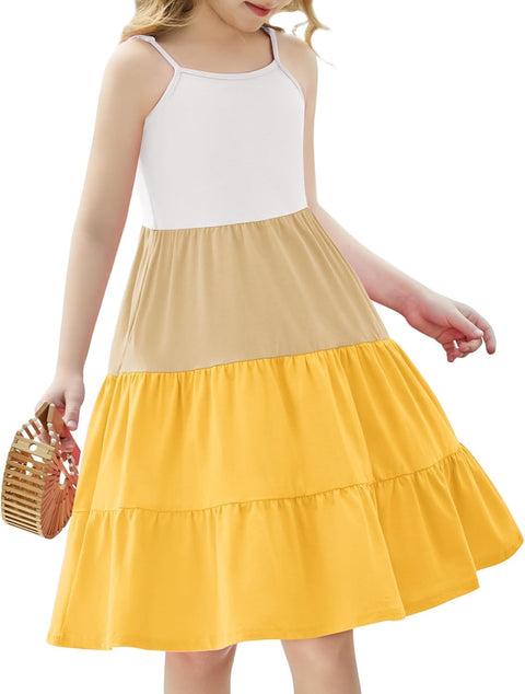 [3-10Y]Arshiner Toddler Girl's Sundress Boho Strap Tiered Swing Cami Dresses