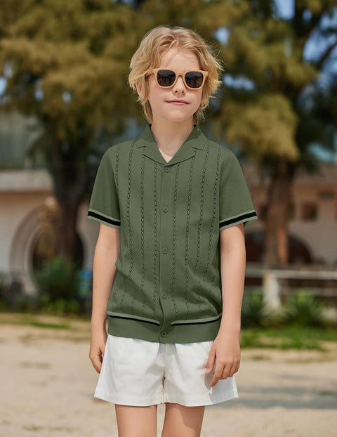 Arshiner Boys Knit Shirts Short Sleeve Button Down Shirt