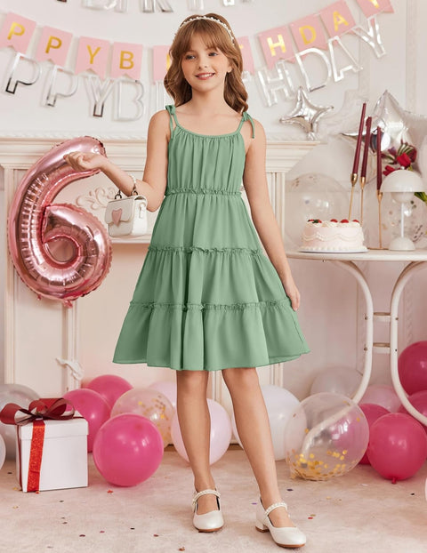 Arshiner Girls' Boho Spaghetti Strap Ruffled Tiered Dresses