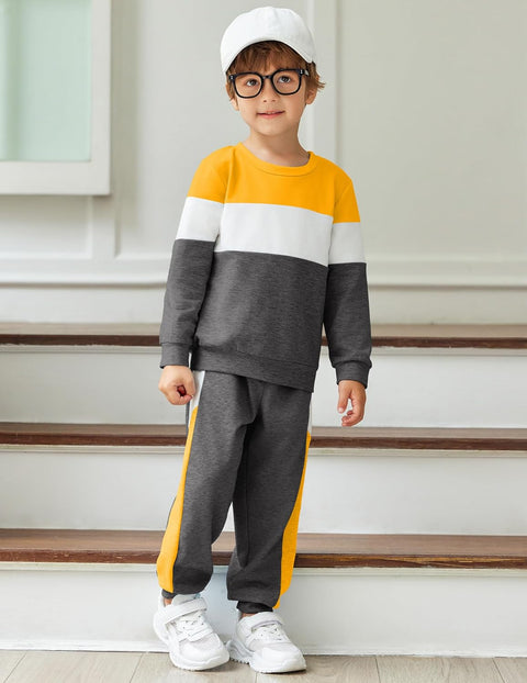 Arshiner Boys 2 Piece Outfit Color Block Sweatshirt & Sweatpants