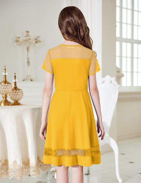 Arshiner Tween Girls Dress Formal Contrast Mesh Short Sleeve A Line Party Dresses