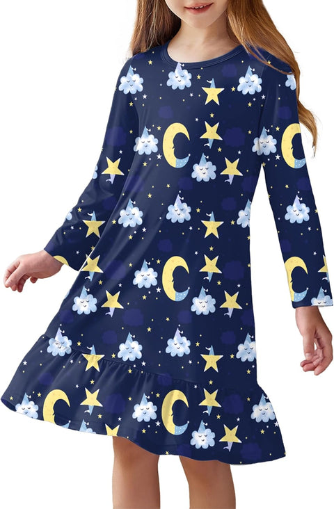 Arshiner Girls' Sleepwear Long Sleeve Cute Nightie Pajama Dress