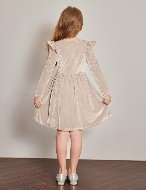 Arshiner Toddler Velvet Dress Little Girls Ruffle Dresses