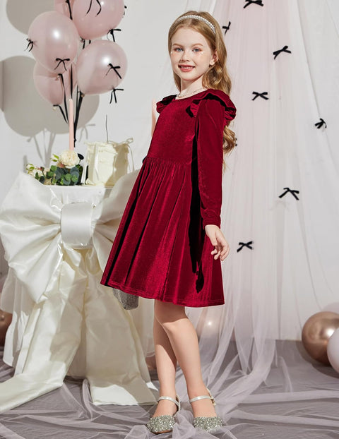 Arshiner Toddler Velvet Dress Little Girls Ruffle Dresses