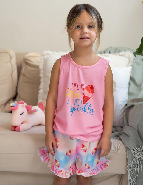Arshiner Girls Pajamas Ruffle Sleepwear Tank Top and Shorts Set Pjs Outfit