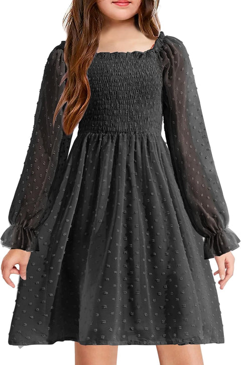 Arshiner Girl Tulle Dress Winter Long Sleeve Teen Girls Party Dresses